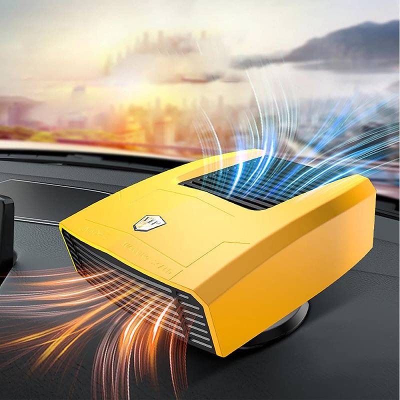 12V 150W Auto Heizlüfter Defroster, Riloer Tragbare Anti-Fog 2-In-1 Heizung/Kühlung Mini-Autoheizung, 360° Drehung Autoheizung Zigarettenanzünder Stecker, Schnelles Aufheizen, Gelb von Riloer