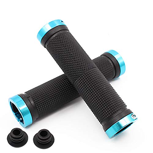 Riloer 2x MTB Bike Double Lock-on Grips Lenkergriffe aus weicher Aluminiumlegierung, blau von Riloer