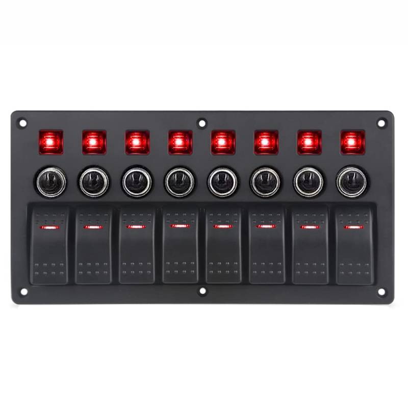 Riloer 8 Gang Schalttafel 12V 24V wasserdicht Ein-Aus, Boots-Marine-Auto-Wippschalter mit LED-Schalttafel und Unterbrechern von Riloer