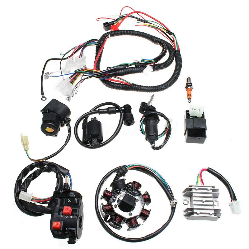 Riloer ATV QUAD 150/200/250CC Elektrischer Kabelbaum CDI-Stator-Kit Komplettes Fahrzeugleitungsspulen-Elektrogeräte-Funktionsschalterbaugruppe ATV-Zubehör von Riloer