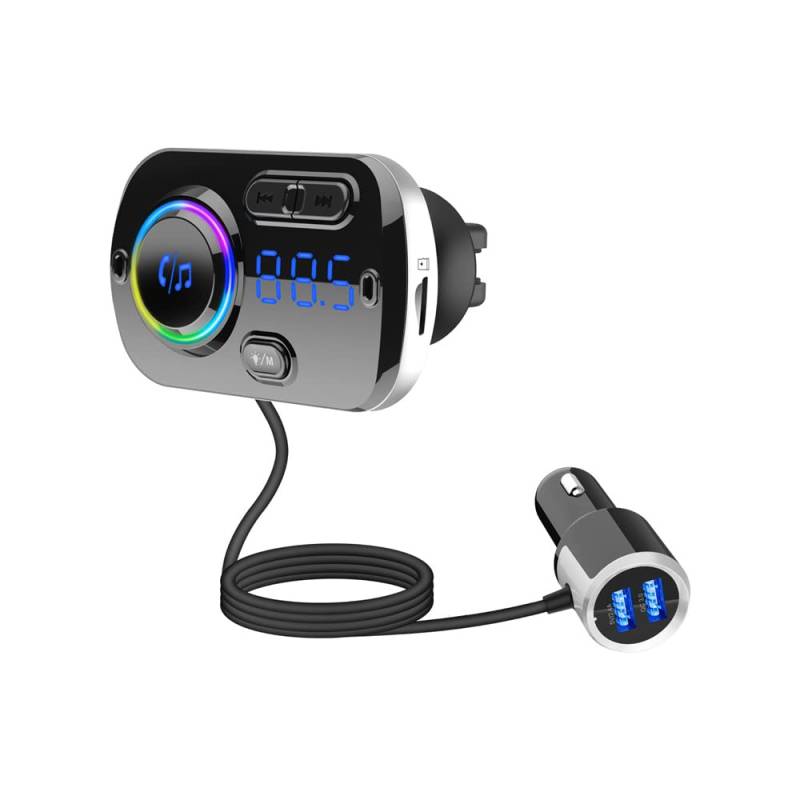 Riloer Bluetooth FM-Transmitter für das Auto, mBluetooth 5.0 Wireless Car Adapter mit QC3.0 & 5V/2.4A Dual Charging Port, Einfach an der Lüftungsöffnung zu befestigen, Freisprecheinrichtun von Riloer