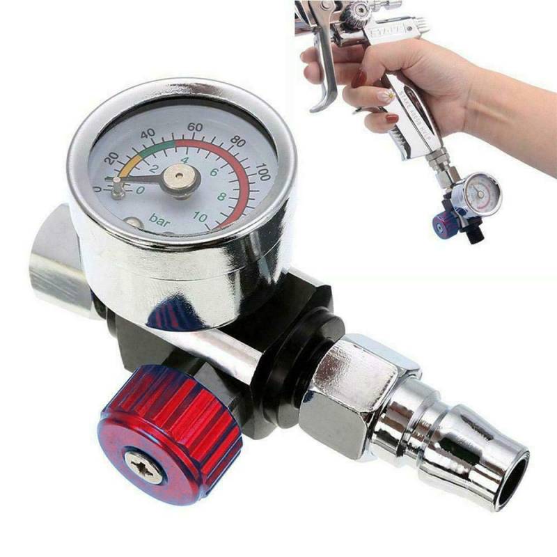 Riloer Luftdruckregler, 1/4 "Bsp Mini Air Gun Manometer Druckluftwerkzeug Für Spritzpistolen Und Druckluftwerkzeuge Mit Düse, Druckluft Manometer Luftregler Druckreglerfilter, Rot von Riloer