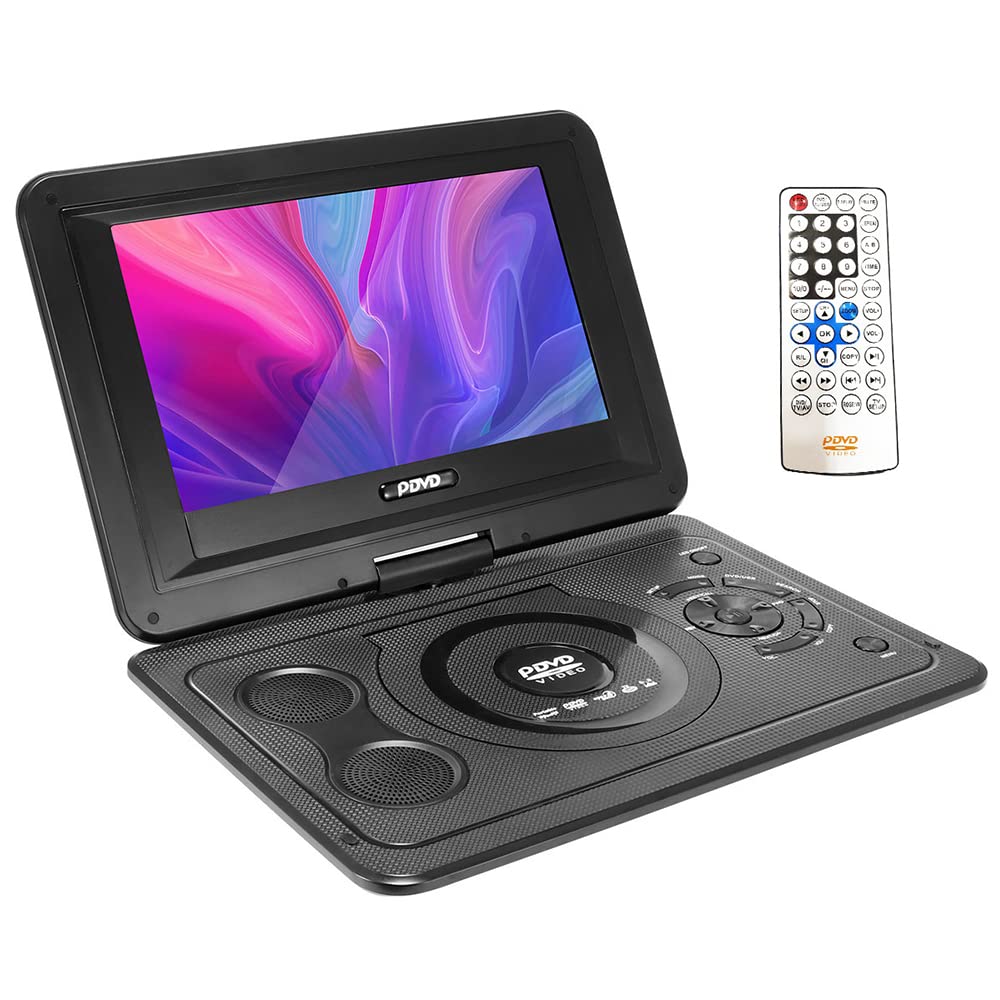 Riloer Tragbarer Auto-DVD-Player mit 13,9-Zoll-HD-Schwenkbildschirm, wiederaufladbarem Akku, AV- und TV-Funktion, Multiformat, Mehrsprachigkeit, SD-Kartensteckplatz und USB-Anschluss von Riloer