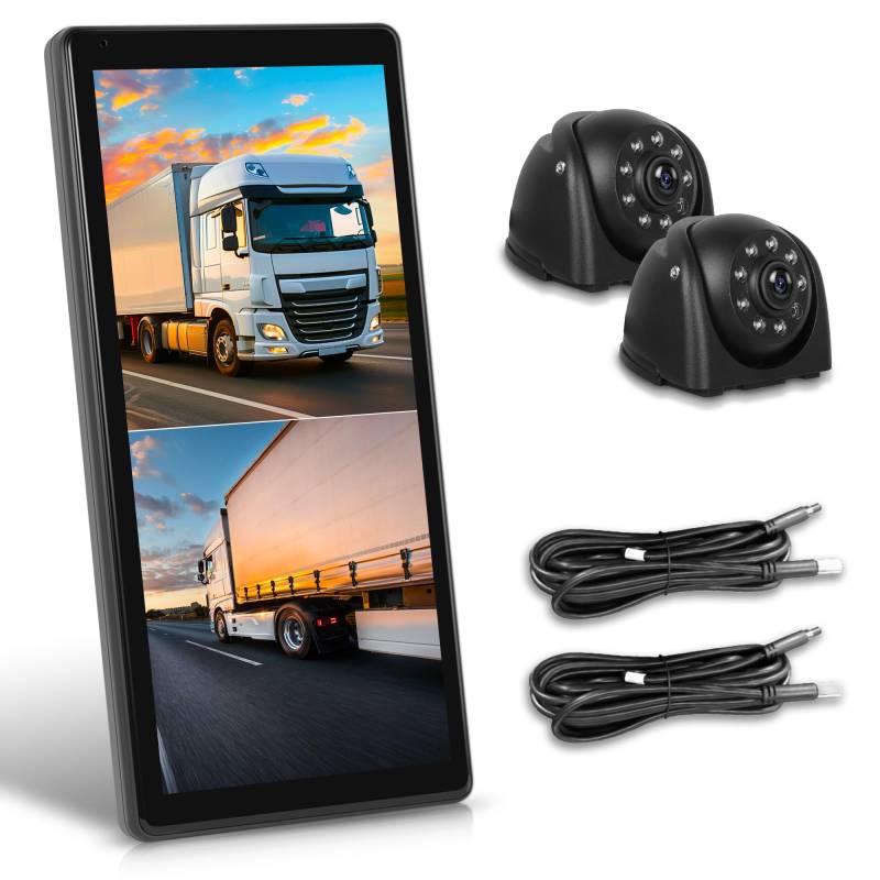 LKW Spiegel Dashcam mit 2 Rückfahrkamera, Rückspiegel mit Vertikalem Bildschirm für Lastkraftwagen Bus, 10.36 Zoll Touchscreen Monitor mit BSD Systeme/DVR/Loop-Aufnahme, IP67 Wasserdicht, Nachtsicht von Rimoody