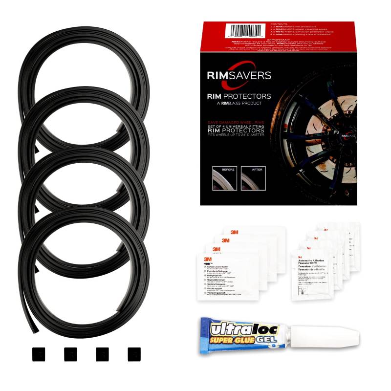 RimSavers RimBlades USA (Schwarz) Felgenschutz Alufelgen vor Curb Rash - 4er Set Felgenschutz Einfache Montage von Rimsavers