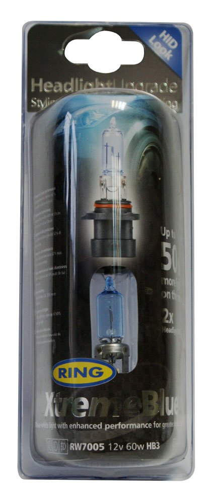 Ring Automotive XtremeBlue Halogen-Scheinwerferbirne RW7005, 50% mehr Licht, 12 Volt, 60 Watt, HB3 P20d, Blau von Ring