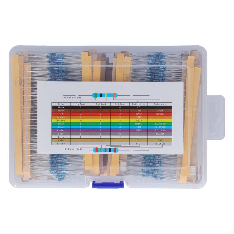 Risegun Elektronik-Kit Widerstände Sortiment Kit, 2600 Stück Metallschichtwiderstände 1RΩ-Ω 1/4W, elektronische Widerstandskomponenten für Schaltungsprojekte von Risegun