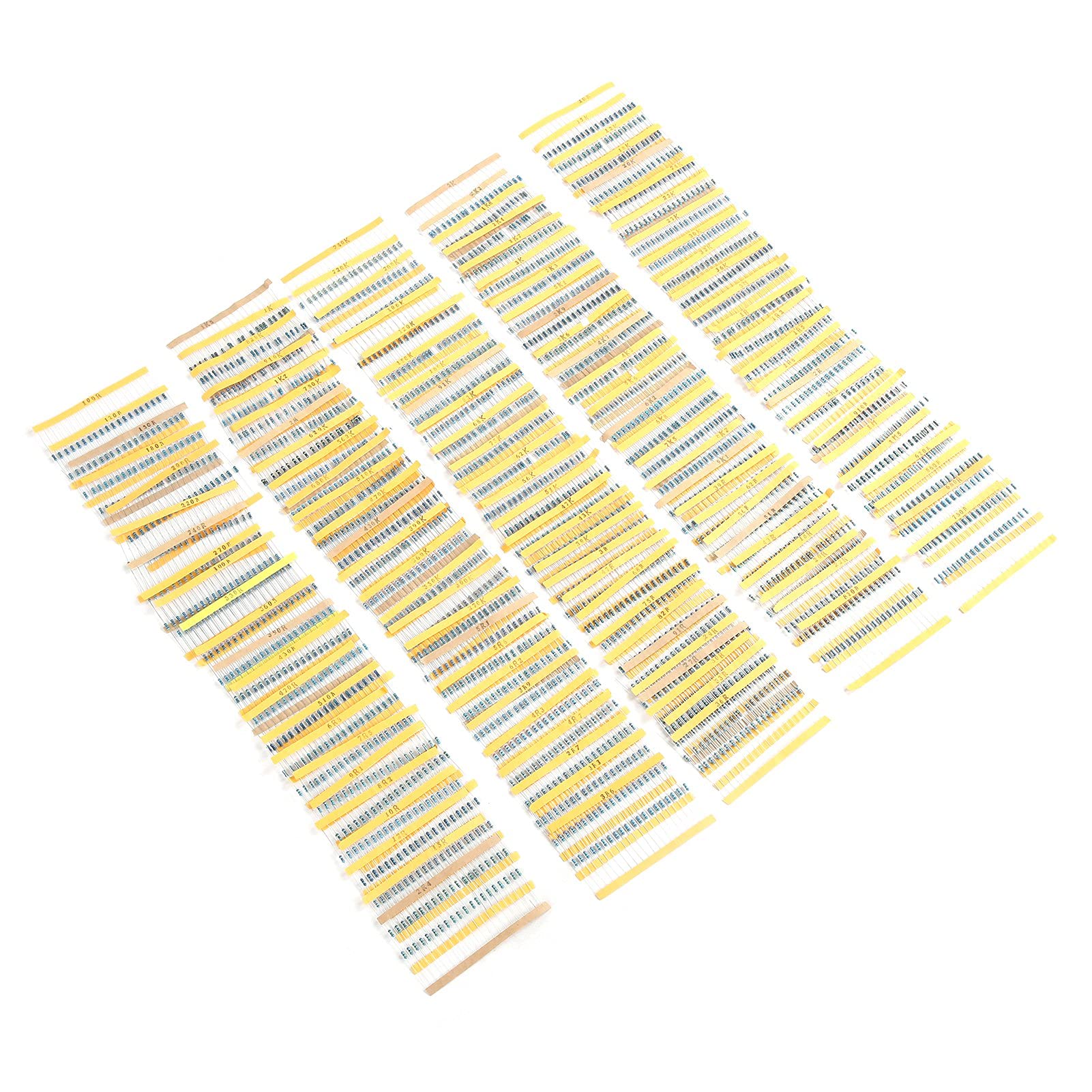Risegun Metallschichtwiderstandsset, Metallschichtwiderstands-Set, 2600 Stück, 130 Werte, 1Ω, 1/4 W, sortiertes Set für elektronische Komponenten von Risegun