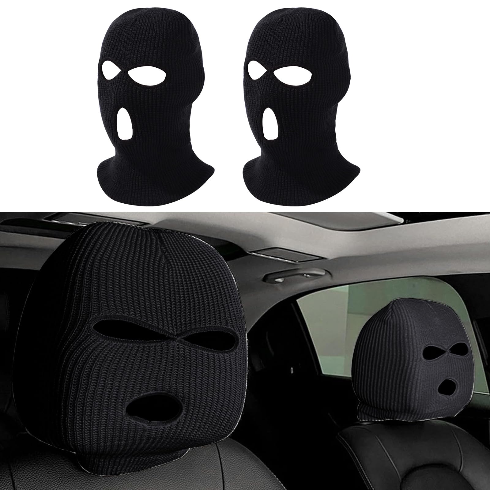 Lustige Kopfstützenbezüge für Autos, atmungsaktiv, für Autositz, Kopfstützenbezug, personalisierbar, Autositz, Ski-Gesichtsmaske, Schutz für Autozubehör (schwarz), 2 Stück von Risipu