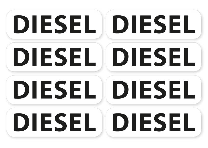 Aufkleber Diesel Schild Warnhinweis Sticker Set 8X Autoaufkleber Waschanlagenfest Witterungs- und UV-beständig von Ritter Mediendesign