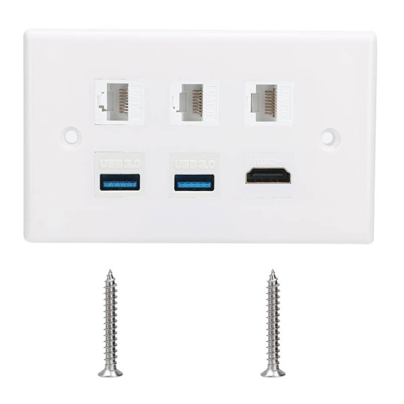 Wandplattenpanel, 3 CAT6 + 2 USB3.0 + -Schnittstelle, Aufsteckbares Wandplattenpanel nach Amerikanischem Standard, Steckdosenpanel von Riuulity