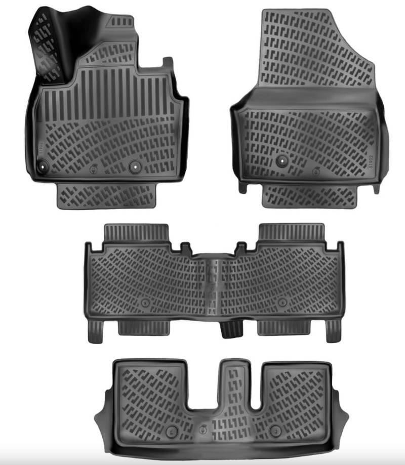 Rizline Passgenau 3D Fussmatten Auto Kompatibel mit Kia EV9 7 Sitzer ab 2024 Passgenau Fußmatten Auto Zubehör 1. Und 2. Reihe TPE Allwetter Geruchlos rutschfest Vorne und Hinten von Rizline