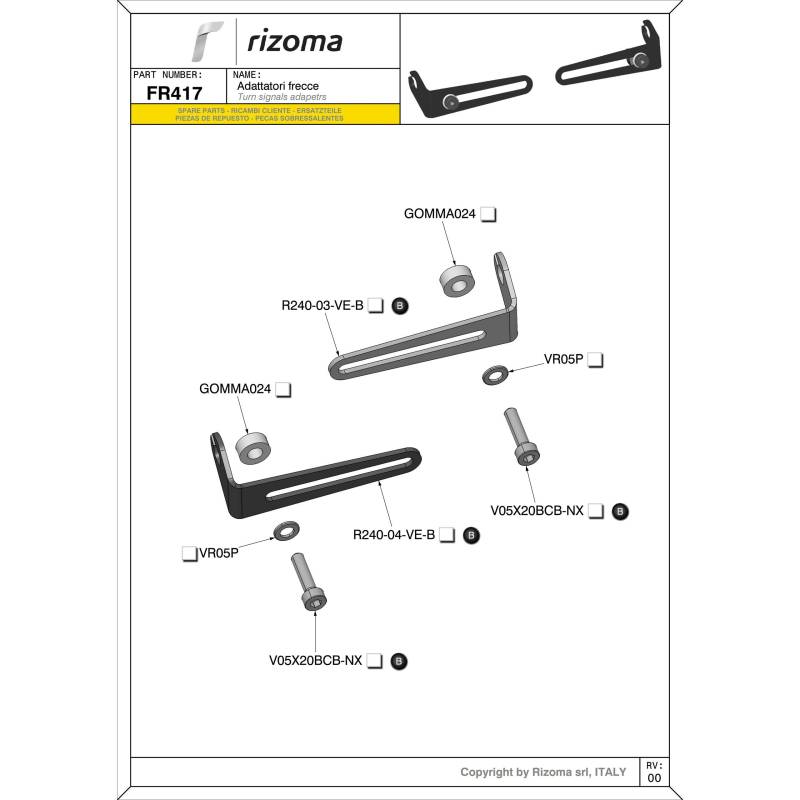 Rizoma Blinkeradaptersatz FR417B  27x74x25,5mm für Ducati Hypermota von Rizoma