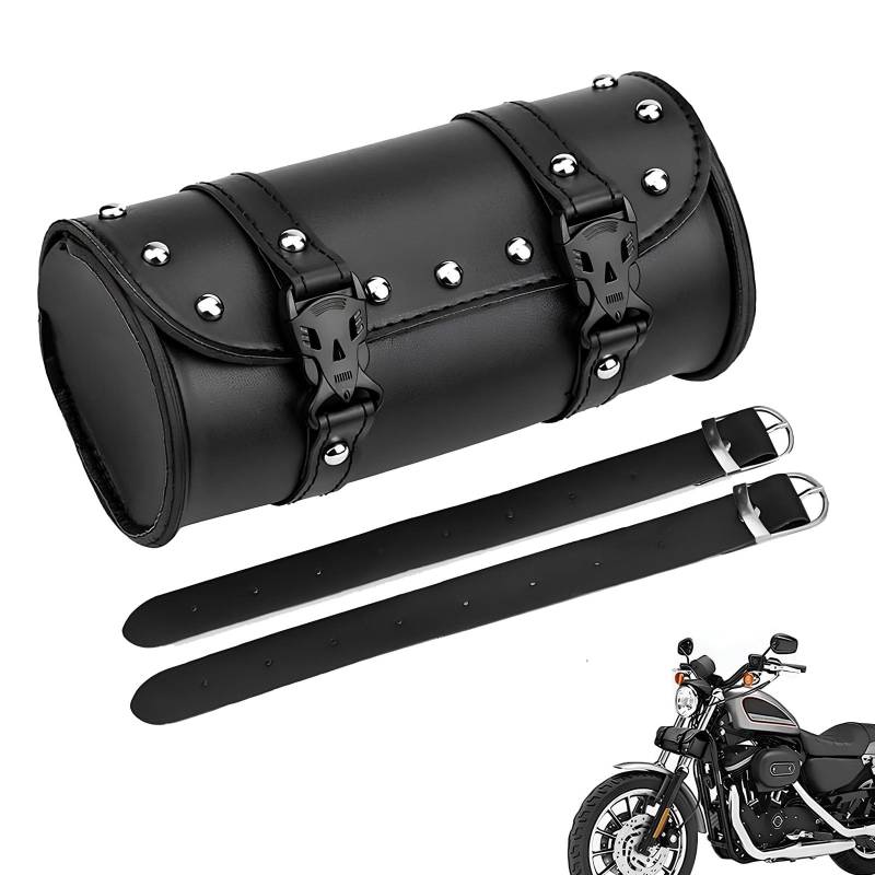 Universal Motorrad Satteltasche, Wasserdichte Satteltaschen Motorrad, mit 2 Befestigungsgurten, Runde Sattel Taschen, Motorrad Satteltaschen für Meisten Motorräder und Geländefahrzeuge (Schwarz) von Rkllejs