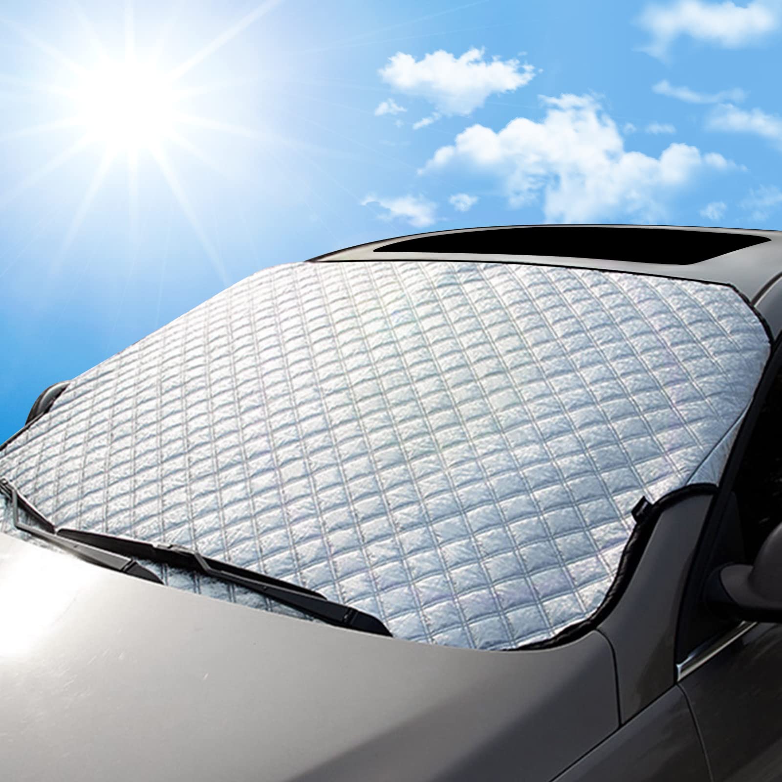 RnCop Auto Windschutzscheibenabdeckung, Frontscheibenabdeckung Schnee EIS Frost Sonne UV-Staub wasserabweisend strapazierfähig Ultra-dick Schutz für Autos, SUVs Sommer/Winter - Standardgröße von RnCop