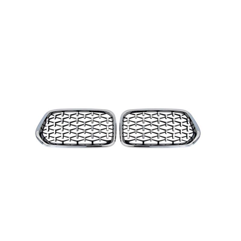 1 Paar Diamant-Nierengrill vorne links, rechts, Renngitter, glänzend schwarz, kompatibel for BMW X2 F39 2018 2019 2020 2021 im Meteor-Stil (Color : Chrome Silver) von RoOfys