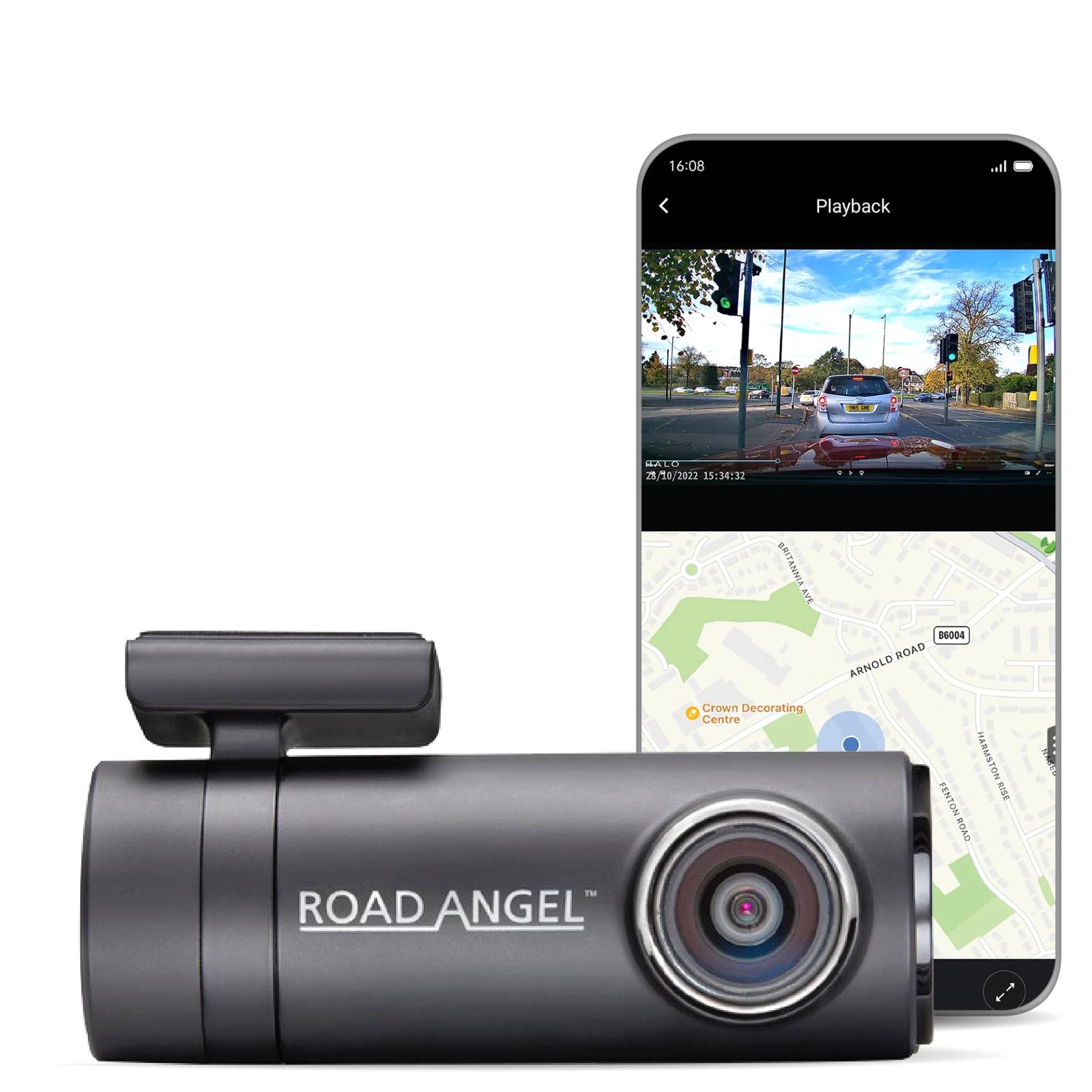 Road Angel Halo Drive Dash Cam, 2K 1440p 140° Kamera mit Super-Nachtsicht, Wi-Fi, Wintermodus, Kabelset von Road Angel