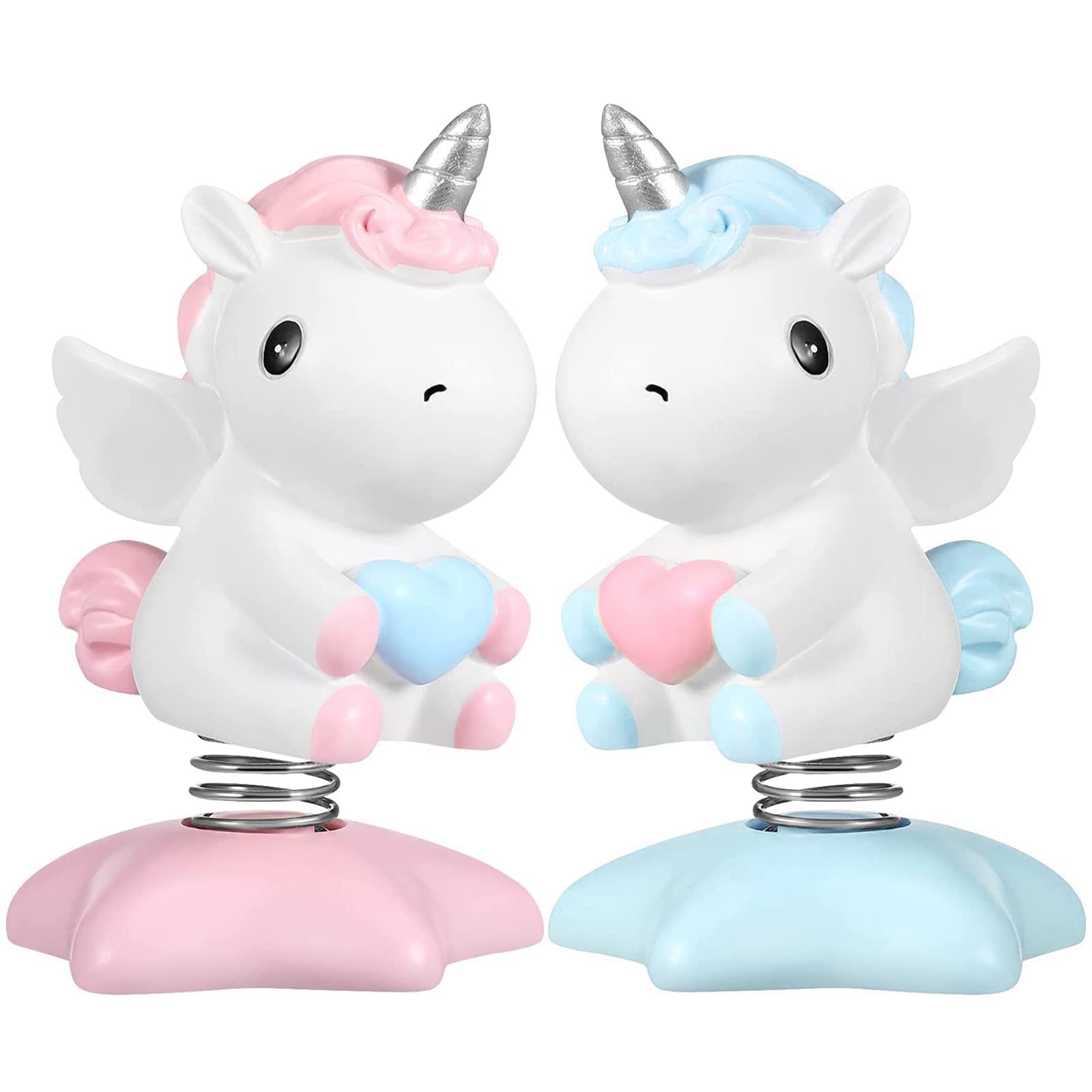 Wackelfigur Einhorn Figuren,RoadLoo 2 Stücke Einhorn-Wackelfigur mit Wackelkopf Einhorn Auto Ornament Autozubehör Armaturenbrett Innendekoration Schaukel Desktop Ornament Dekoration Geschenk von RoadLoo