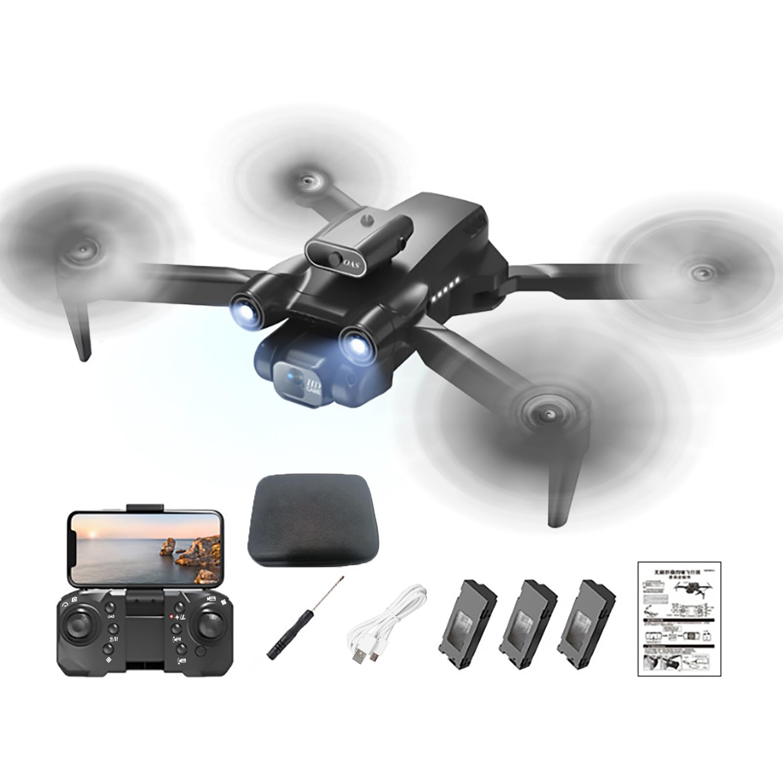 Drohne Mit Kamera 8K, Mini RC Quadrocopter Drone mit FPV WiFi Übertragung, Drohne mit Follow Me Funktion, Fotografieren Drohne für Erwachsene Anfänger (Schwarz) von Roadoor