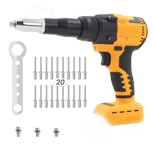 Akku Nietpistole kompatibel mit Dewalt 20V Akku, Bürstenlose Elektrische Nietzange mit LED Licht, 20 Nieten, 3 Adapter und Schlüssel, Tragbares Popnietenzange (ohne Akku) von Roadtime