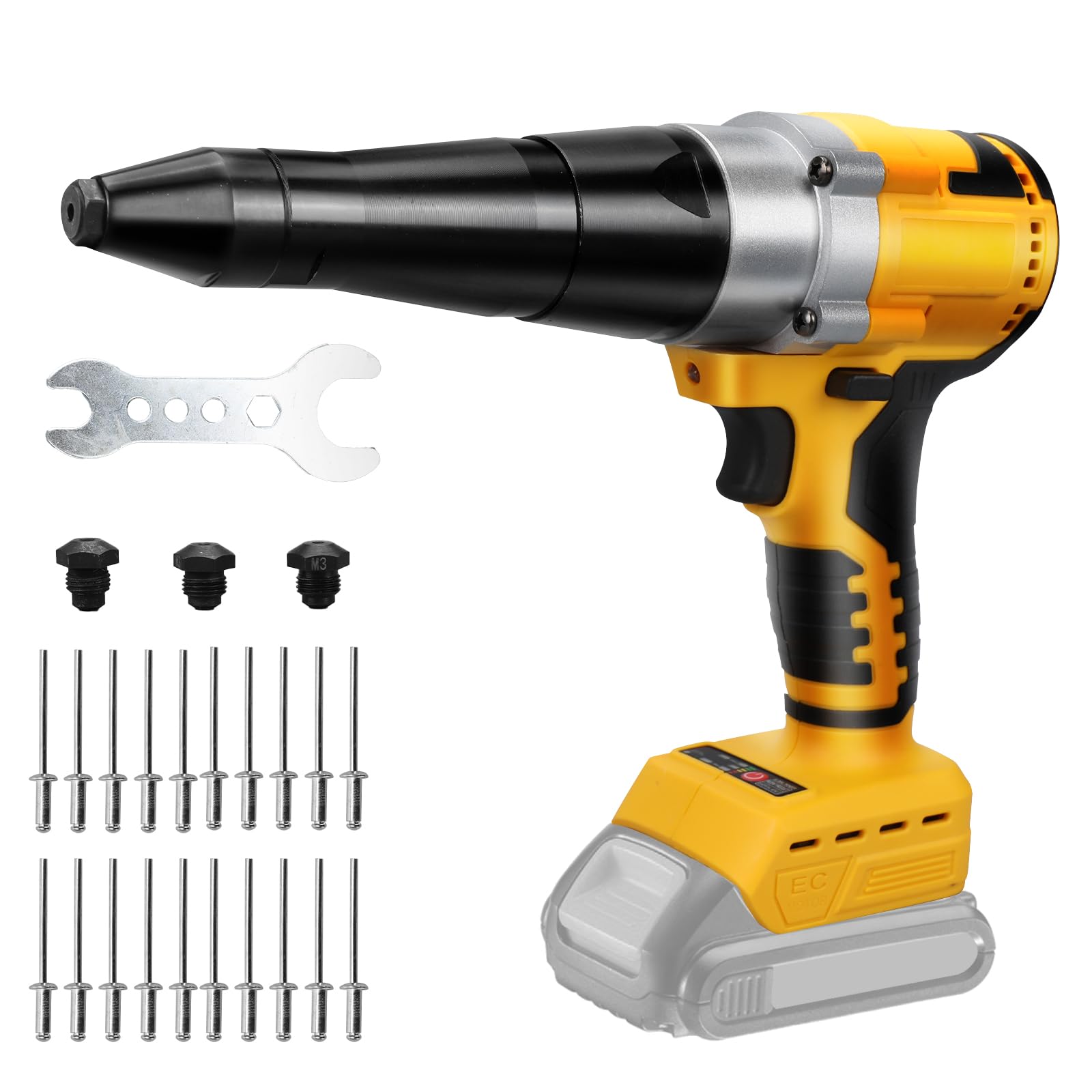 Akku Nietpistole kompatibel mit Dewalt 20V Akku, Professionelle Bürstenlose Elektrische Nietzange mit LED-Licht, 20 Nieten, 3 Adaptern und Schlüssel, für Metall, Kunststoff und Leder (ohne Akku) von Roadtime