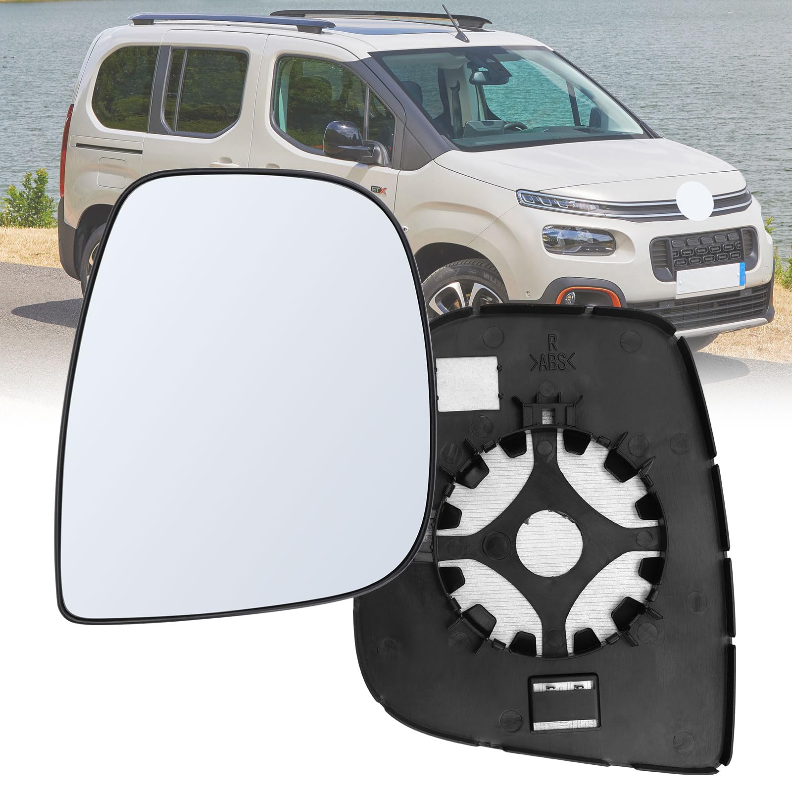 Beheiztes Spiegelglas, Außenspiegelglas Beheizt Kompatibel mit Citroen Berlingo 2012-2018/ Peugeot Partner MK2 Facelift 2012-2018, Rückspiegel Glas Beheiztes (Right) von Roadtime