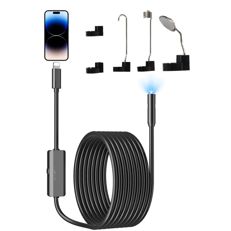 Endoskopkamera, 8mm Inspektionskamera mit 8 LED-Lichtern und Halbstarrem Kabel, IP67 wasserdichte Rohrabfluss Kamera, Kompatibel mit IOS-Geräten (10M) von Roadtime