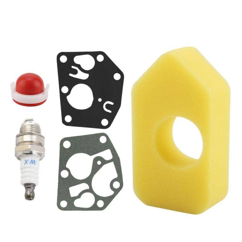 Luftfilter Zündkerzendichtungssatz Enthalten Gelber Schaumstoff Luftfilter Membrane Vergaser-Membrandichtung Zündkerze Primer Bulb für Briggs& Stratton 698369 795083 von Rockyin