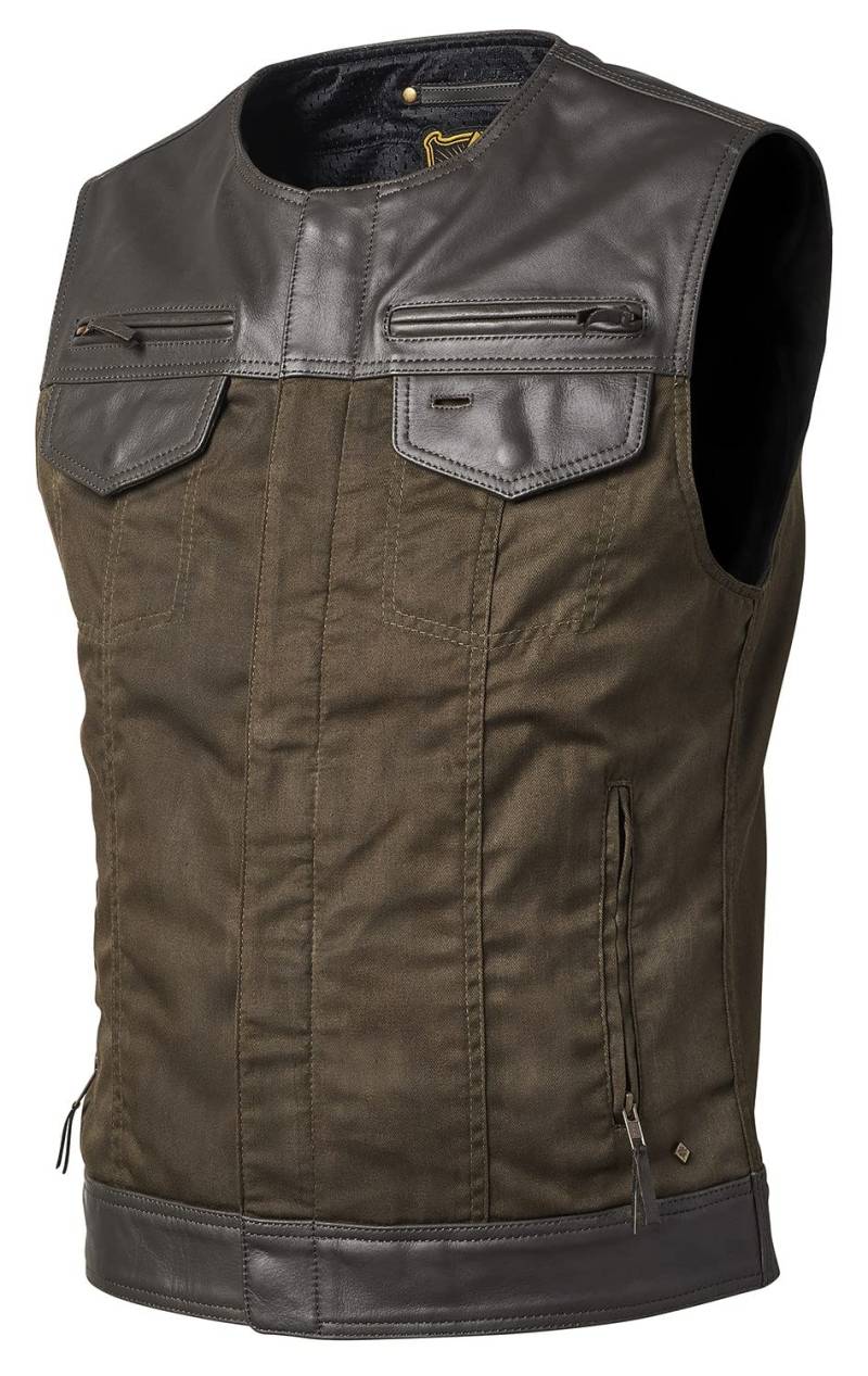 Roland Sands Design Lederweste Weste Roland Sands Temple 74 Vest mit Canvas Bikerweste Kutte, DARK BROWN RANGER, L von Roland Sands Design