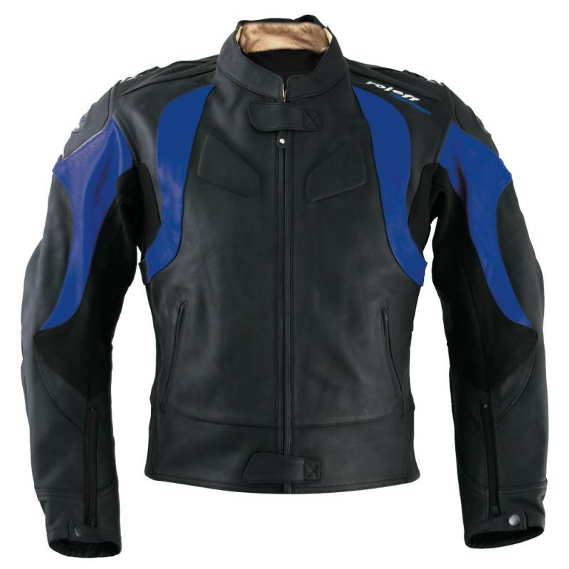 Roleff Racewear Verona Lederjacke, Schwarz/Blau, Größe 54 von Roleff