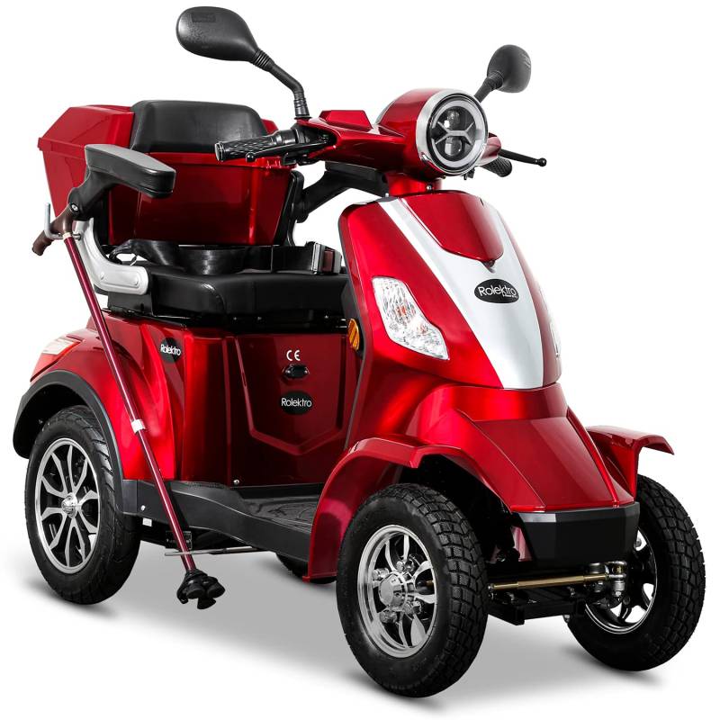 Rolektro E-Quad 25 V.2 Elektromobil Rot - 4-Rad Seniorenmobil 1000W - RW 50km - Koffer Rückwärtsgang USB EU-Zulassung von Rolektro