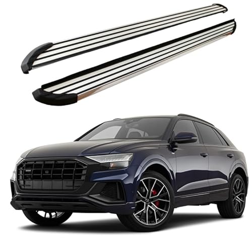 2 x Aluminium-Trittbretter, feste Nerf-Stangen, Seitenstufen mit Halterungen, kompatibel mit Audi Q8 2019–2020 (LX) von RollingMotor