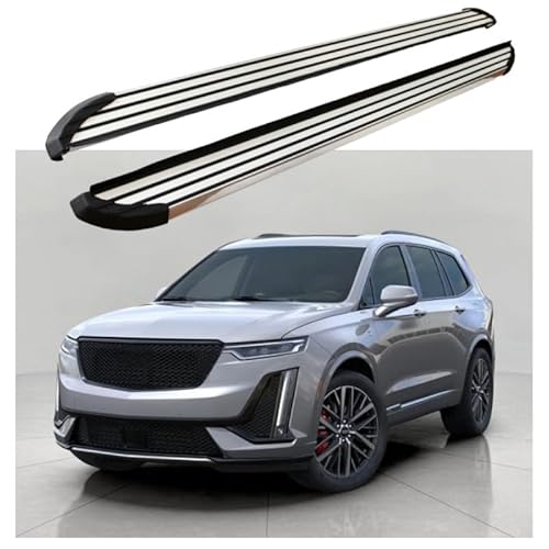 2 x Aluminium-Trittbretter, feste Nerf-Stangen, Seitenstufen mit Halterungen, kompatibel mit Cadillac XT6 2019–2025 (LX) von RollingMotor