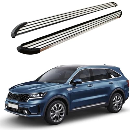 2 x Aluminium-Trittbretter, feste Nerf-Stangen, Seitenstufen mit Halterungen, kompatibel mit Kia Sorento 2020–2024 (LX) von RollingMotor