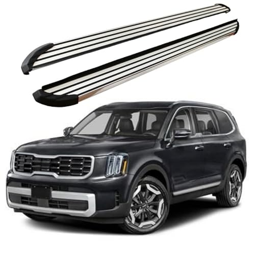 2 x Aluminium-Trittbretter, feste Nerf-Stangen, Seitenstufen mit Halterungen, kompatibel mit Kia Telluride 2020–2025 (LX) von RollingMotor