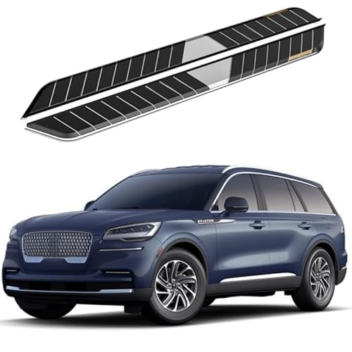 2 x Aluminium-Trittbretter, feste Nerf-Stangen, Seitenstufen mit Halterungen, kompatibel mit Lincoln Aviator 2020–2024 (RS) von RollingMotor