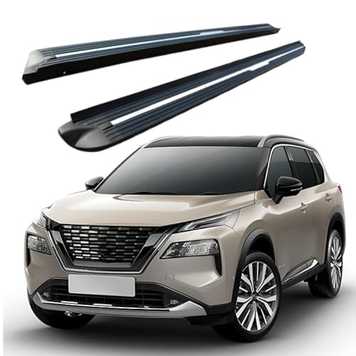 2 x Aluminium-Trittbretter, feste Nerf-Stangen, Seitenstufen mit Halterungen, kompatibel mit Nissan X-Trail/Rogue 2021–2025 (HJG) von RollingMotor