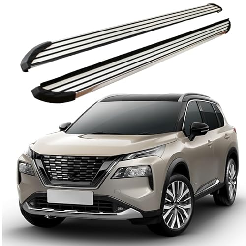 2 x Aluminium-Trittbretter, feste Nerf-Stangen, Seitenstufen mit Halterungen, kompatibel mit Nissan X-Trail/Rogue 2021–2025 (LX) von RollingMotor