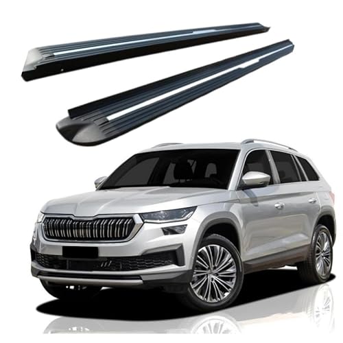 2 x Aluminium-Trittbretter, feste Nerf-Stangen, Seitenstufen mit Halterungen, kompatibel mit Skoda Kodiaq 2017–2023 (HJG) von RollingMotor