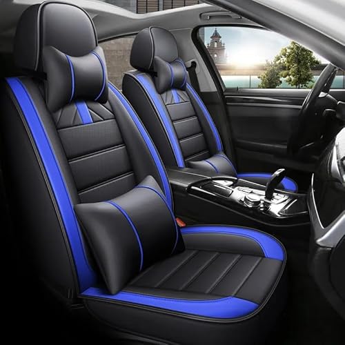 Romanbin Leder Fahrzeugsitzbezüge, Auto-Sitzbezüge, 5 Sitze Allgemein, für Peugeot 207 SW,Schwarz-Blau Autositzbezug CT08 von Romanbin