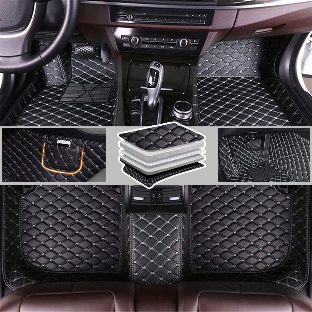 Romanbin Nach Maß Auto Fußmatten Antirutschmatten Kompatibel mit Audi A1 A3 A4 A4 allroad A5 A6 A6 allroad A7 A8,PU-Leder Allwetter Auto Fussmatten (Schwarz Beige) von Romanbin