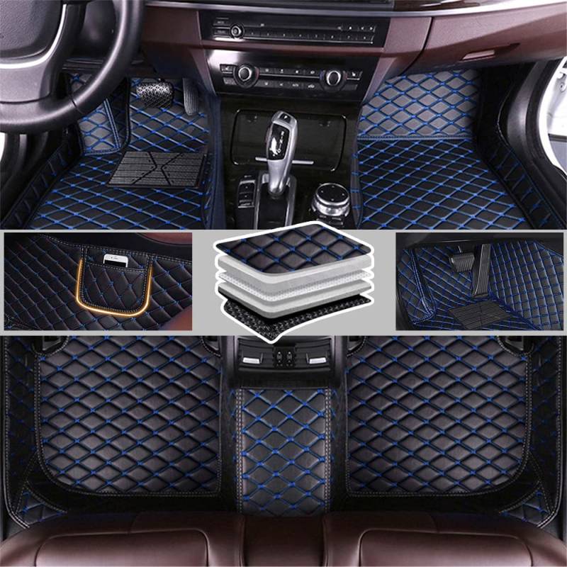 Romanbin Nach Maß Auto Fußmatten Antirutschmatten Kompatibel mit BMW Series 1/2/3/4/5/7 X1 X2 X3 X4 X5 X6 Z4,PU-Leder Allwetter Auto Fussmatten (Schwarz Blau) von Romanbin