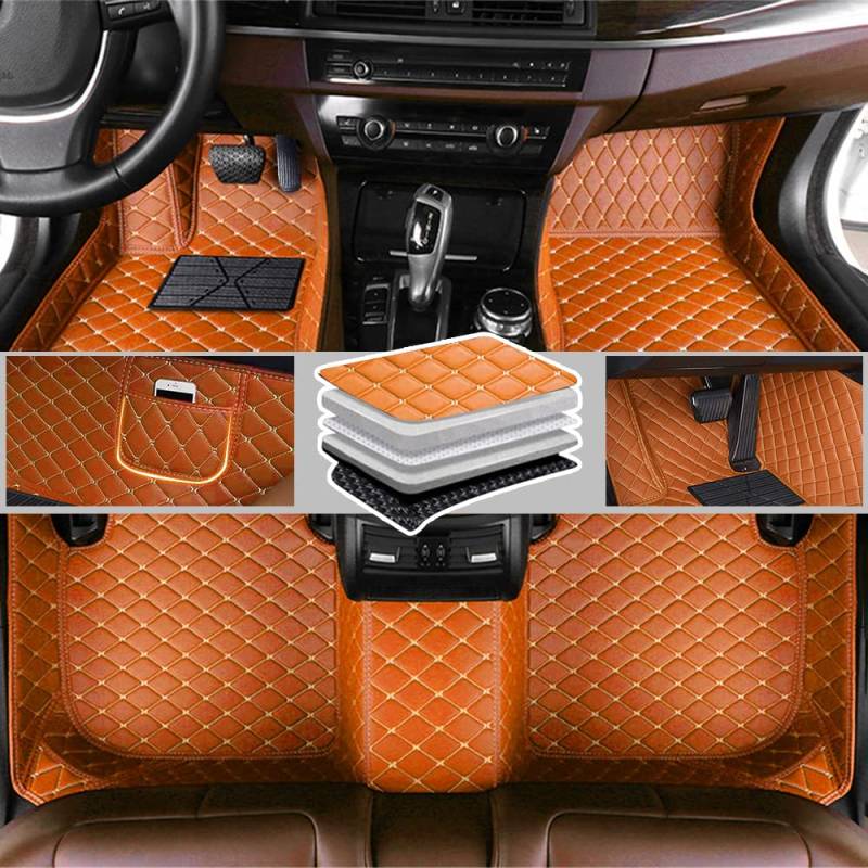 Romanbin Nach Maß Auto Fußmatten Antirutschmatten Kompatibel mit Dacia Dokker Duster Jogger Lodgy Logan Sandero Spring,PU-Leder Allwetter Auto Fussmatten (Orange) von Romanbin