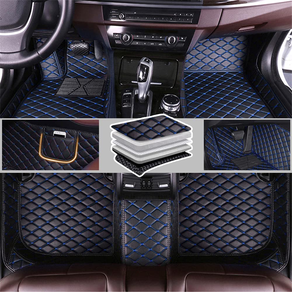 Romanbin Nach Maß Auto Fußmatten Antirutschmatten Kompatibel mit Range Rover Evoque/Sport/Velar,PU-Leder Allwetter Auto Fussmatten (Schwarz Blau) von Romanbin