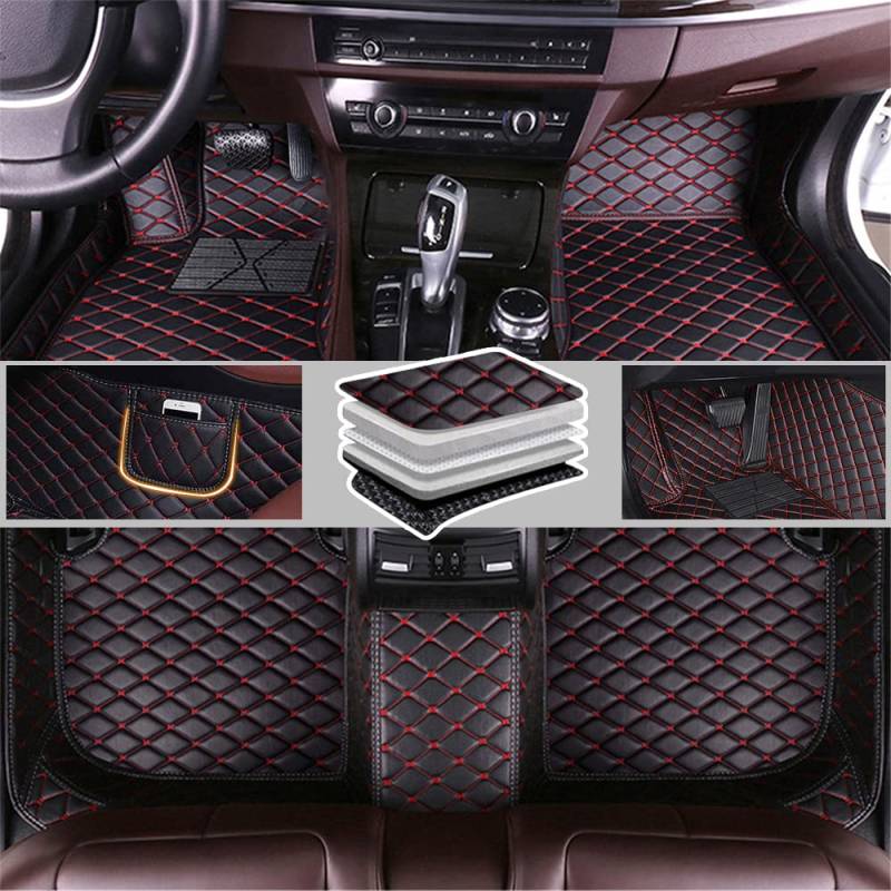 Romanbin Nach Maß Auto Fußmatten Antirutschmatten Kompatibel mit Range Rover Evoque/Sport/Velar,PU-Leder Allwetter Auto Fussmatten (Schwarz Rot) von Romanbin