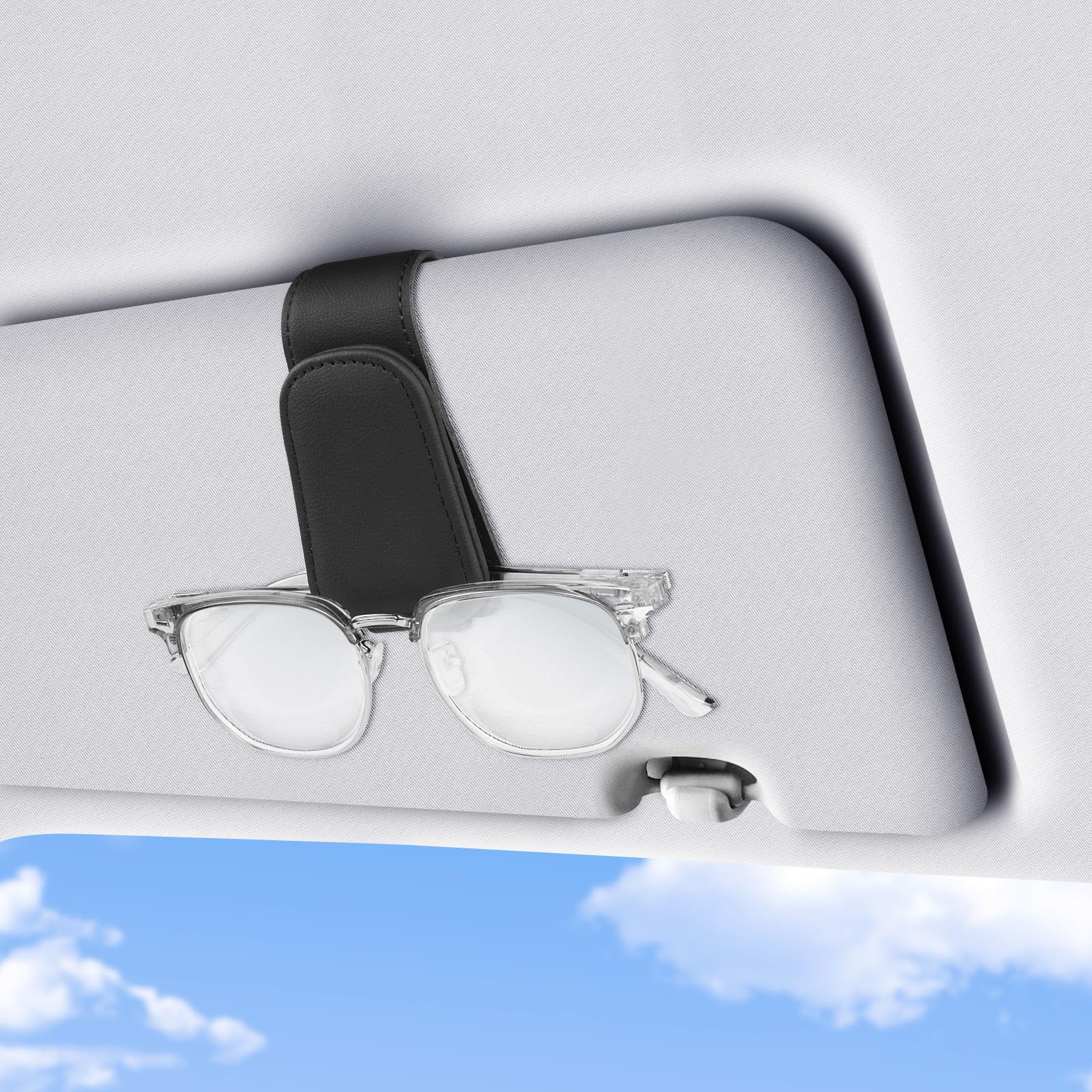 Romon Brillenhalter für Auto, Sonnenbrillenhalter Auto, Magnet Auto brillenhalter Leder Multifunktionaler Aufbewahrungsclip Brillenetui Auto Zubehör Passend Halterung für alle Automodelle, Schwarz von Romon