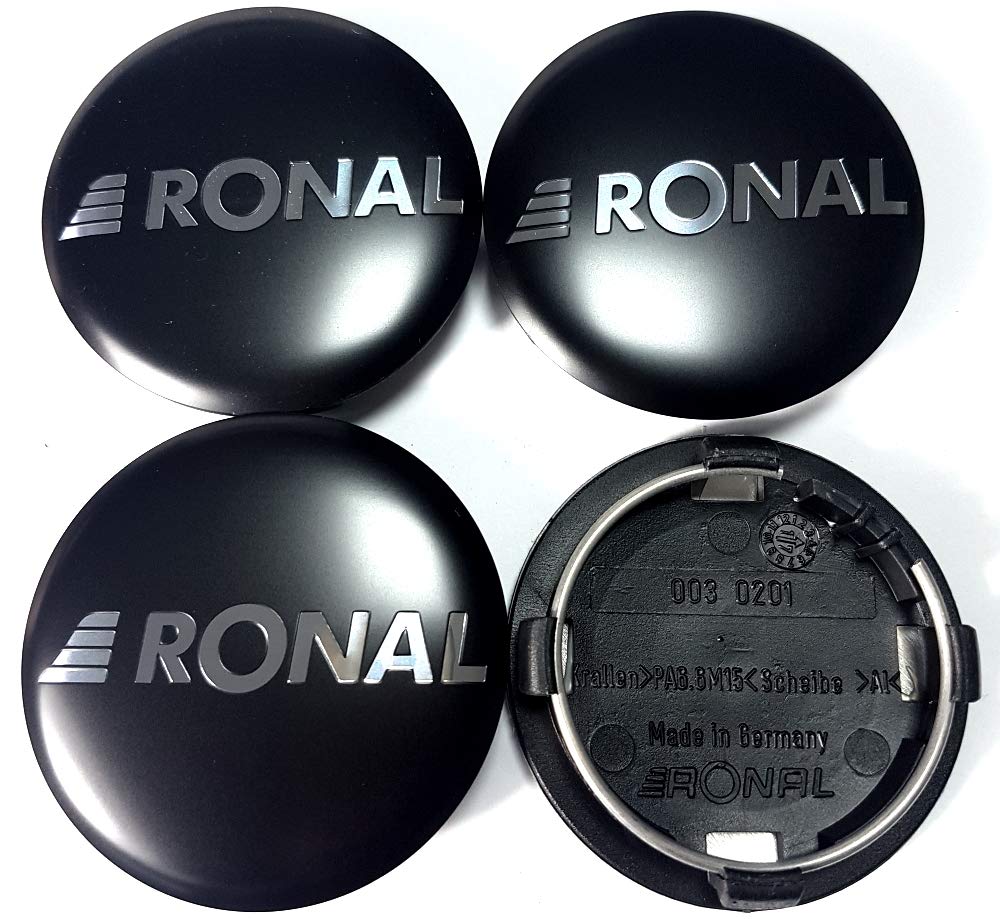 4X Original Ronal 64mm Nabendeckel Nabenkappe Schwarz Matt Center Cap Deckel Felgendeckel von RONAL