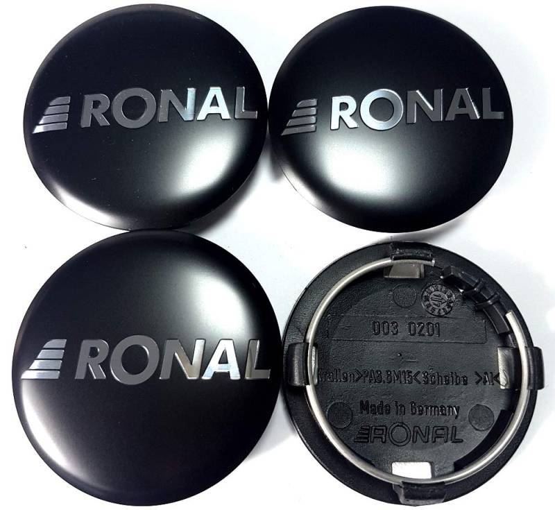 4X Original Ronal 64mm Nabendeckel Nabenkappe Schwarz Matt Center Cap Deckel Felgendeckel von RONAL