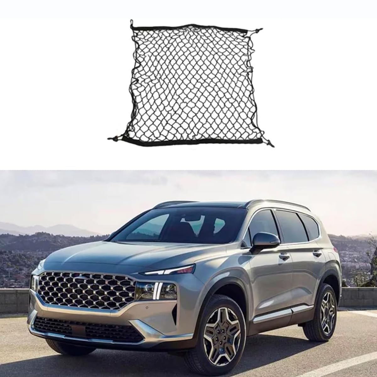 Kofferraumnetz Gepäcknetz Auto für Hyundai Santa Fe 2019-2023, Verstellbar ausziehbares Aufbewahrungsnetz Ladungssicherung für Kofferraum von Rongliu