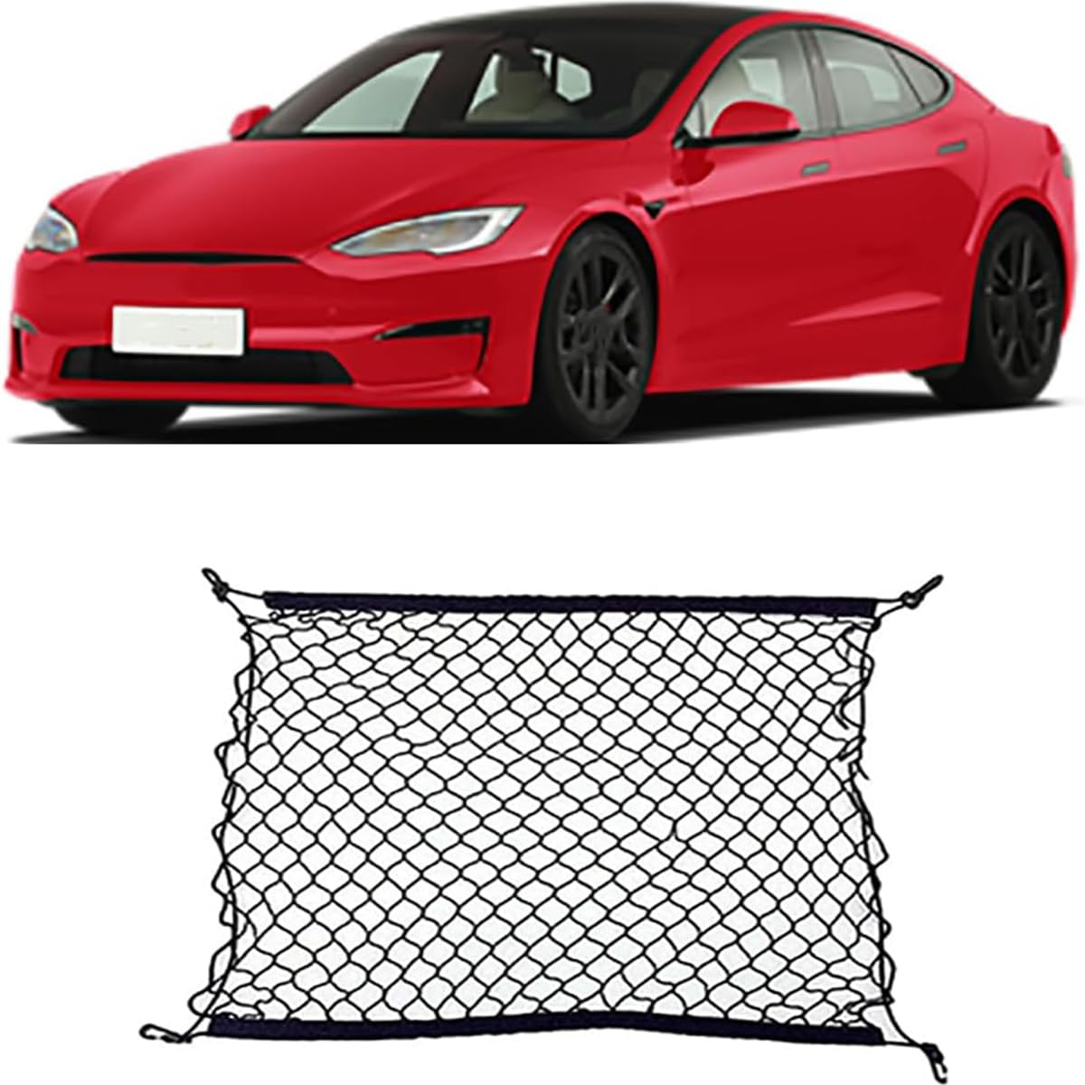 Kofferraumnetz Gepäcknetz Auto für Tesla Model S Plaid X 2012~2023, Verstellbar ausziehbares Aufbewahrungsnetz Ladungssicherung für Kofferraum von Rongliu